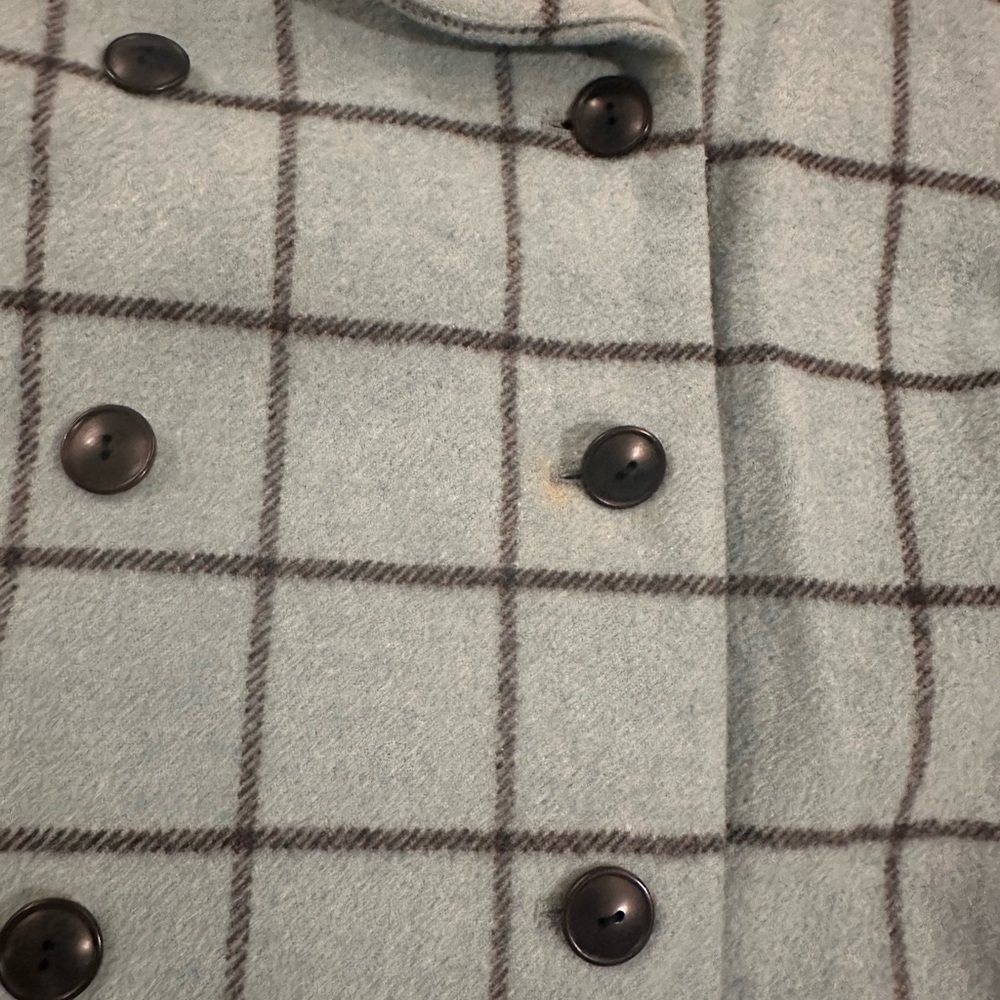 Ann Taylor Women's Teal Plaid Pea Coat Wool Fitted Buttons Classy - Picture 7 of 7